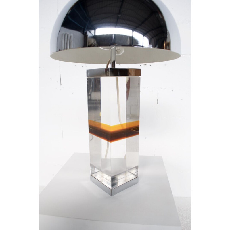 Lampe vintage en plexiglas et acier chromé 1970