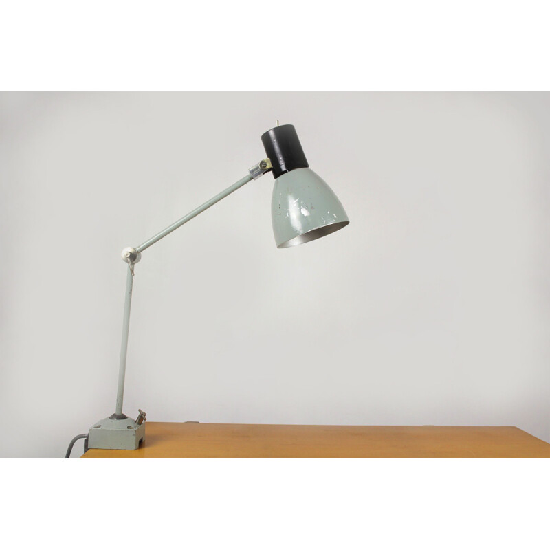 Lampada industriale vintage in metallo grigio, 1960