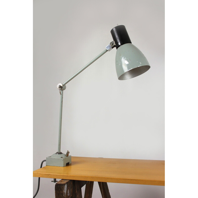 Vintage industrial grey metal lamp, 1960