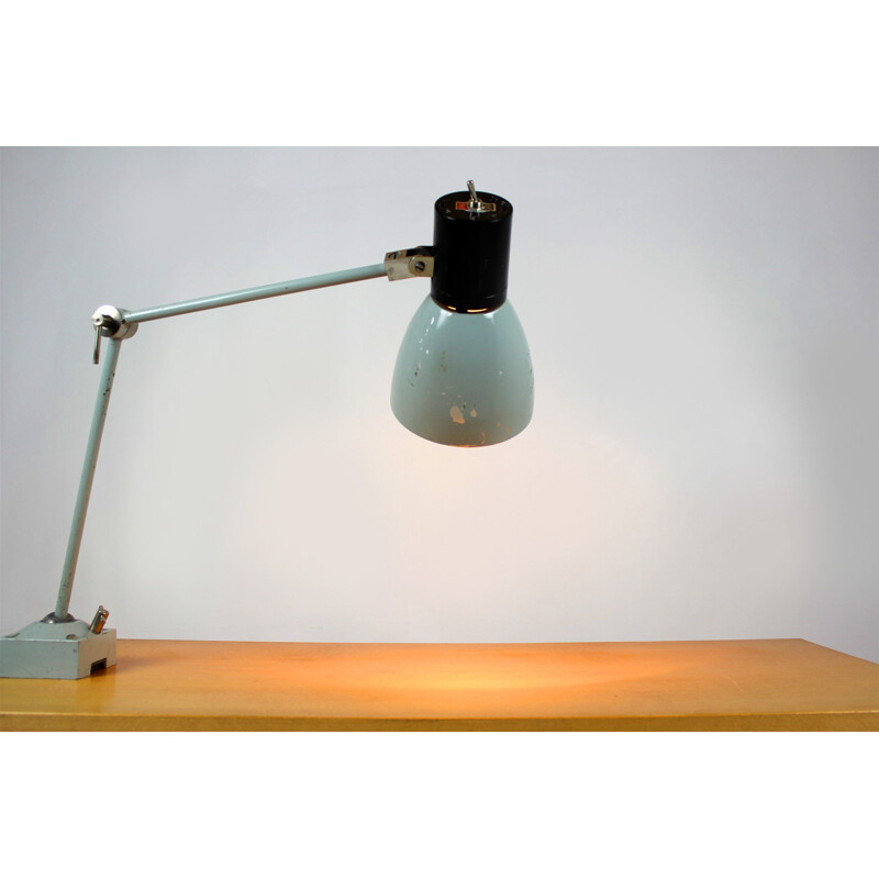 Vintage industriële grijze metalen lamp, 1960