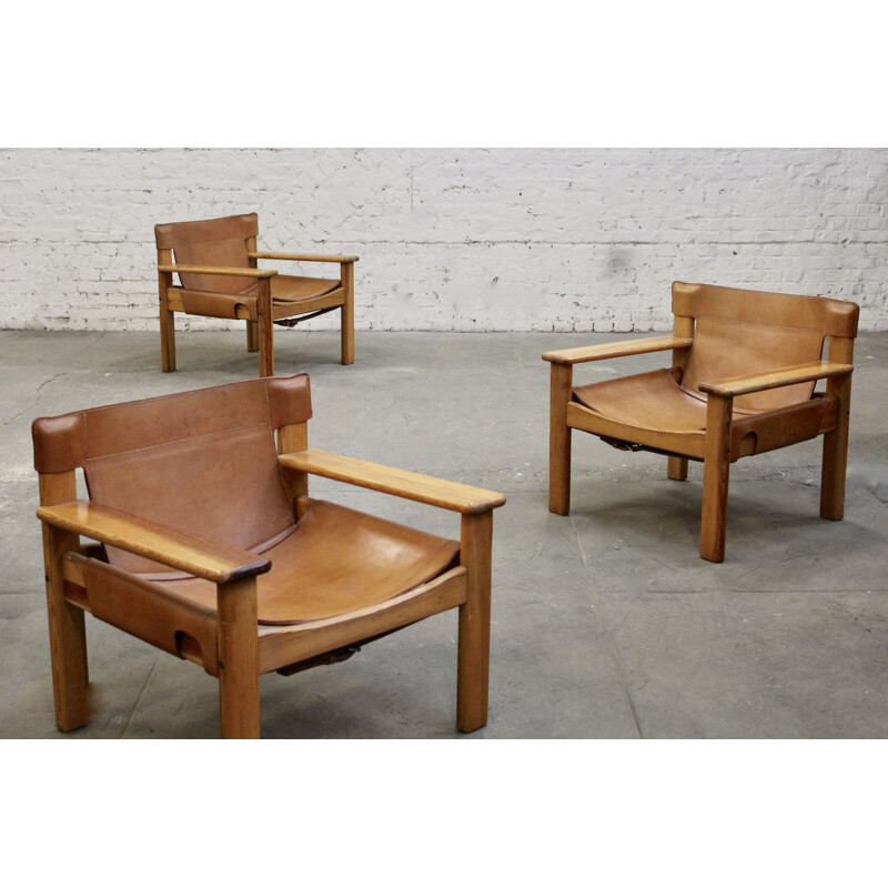 Vintage Natura armchair by Karin Mobring in brown leather and wood 1970