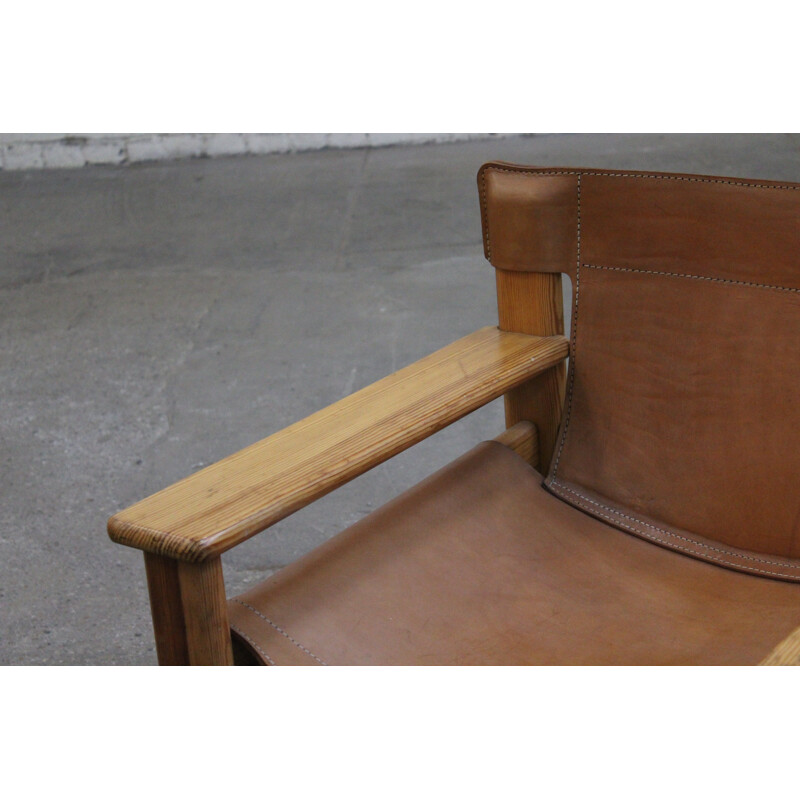 Vintage Natura armchair by Karin Mobring in brown leather and wood 1970