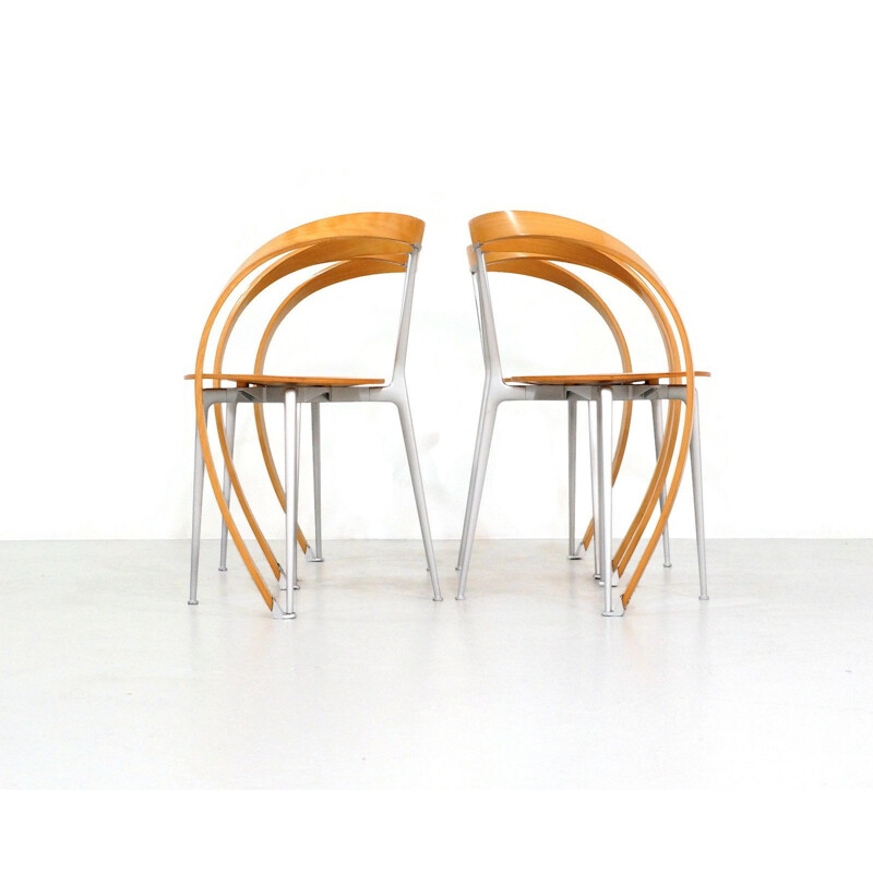 Set of 4 vintage Revers chairs for Cassina in beechwood and aluminium 1990