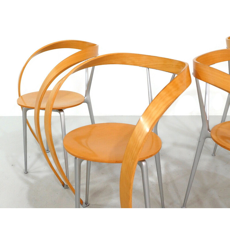 Set of 4 vintage Revers chairs for Cassina in beechwood and aluminium 1990