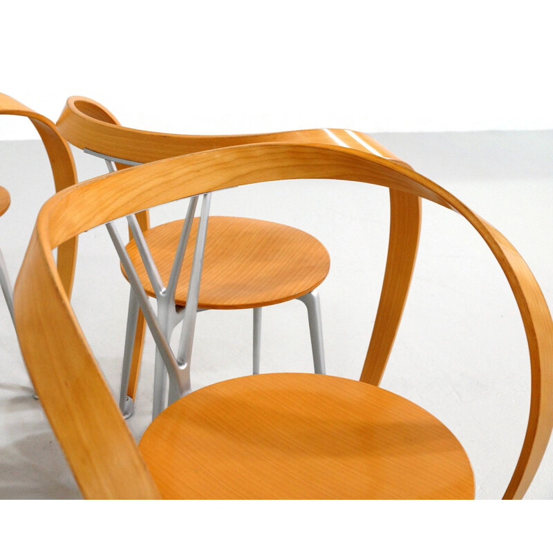 Set of 4 vintage Revers chairs for Cassina in beechwood and aluminium 1990