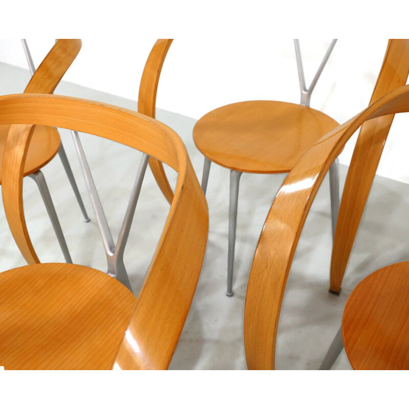 Set of 4 vintage Revers chairs for Cassina in beechwood and aluminium 1990