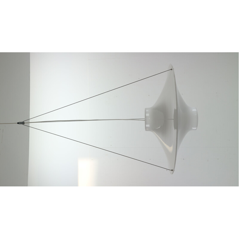 Vintage scandinavian Skyflyer hanging lamp for Sanka in white plastic 1960