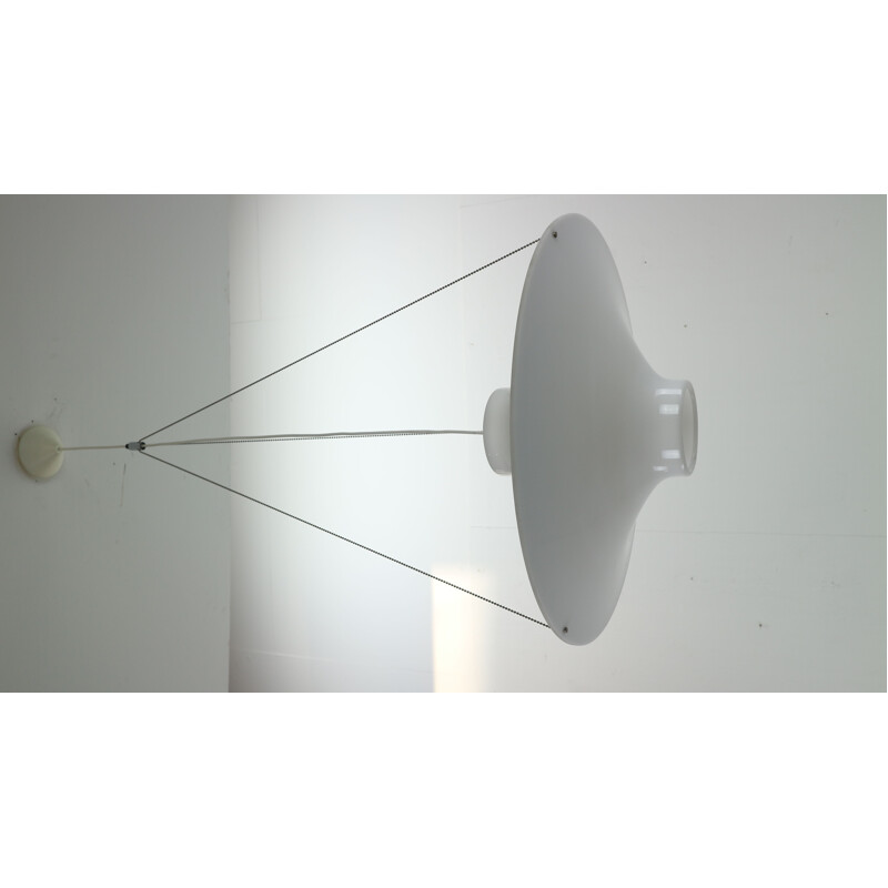 Vintage scandinavian Skyflyer hanging lamp for Sanka in white plastic 1960
