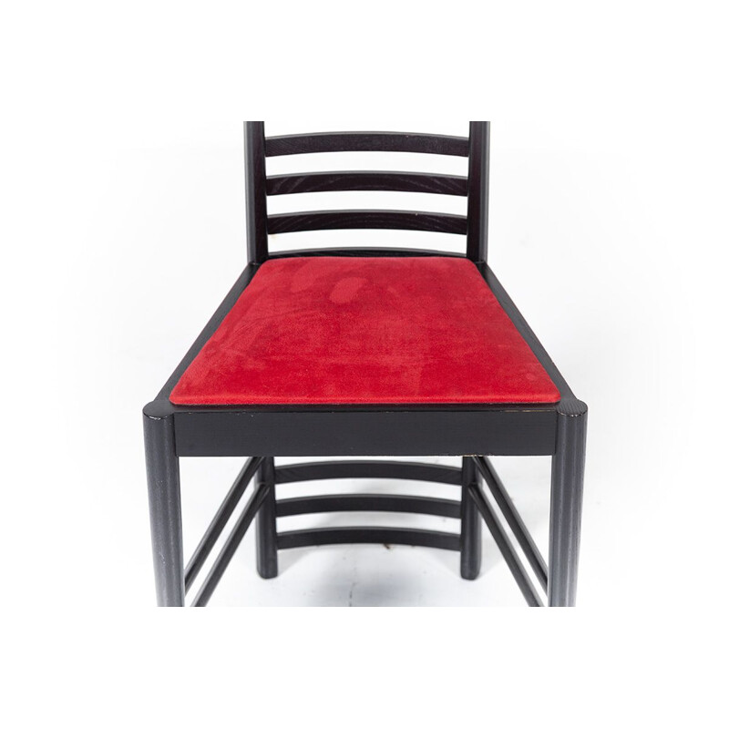 Chaise vintage échelle 292 Hill House pour Cassina en frêne et tissu rouge 1970