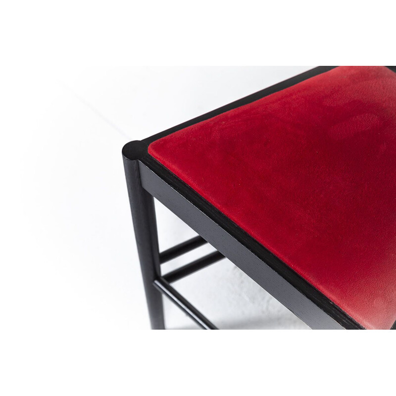 Chaise vintage échelle 292 Hill House pour Cassina en frêne et tissu rouge 1970