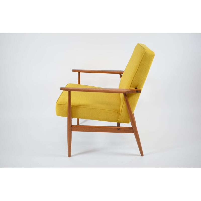 Vintage armchair in yellow fabric and wood 1960