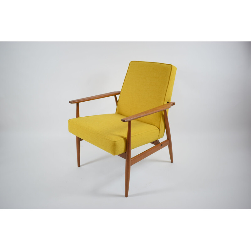 Vintage armchair in yellow fabric and wood 1960