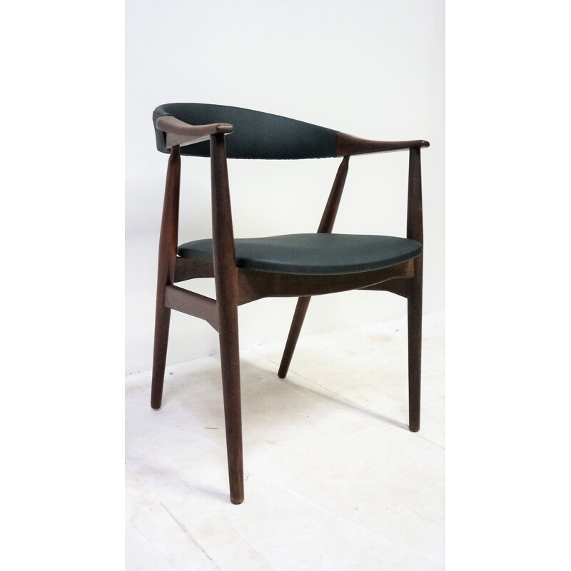 Vintage 213 armchair for Farstrup in teak and black leatherette 1950