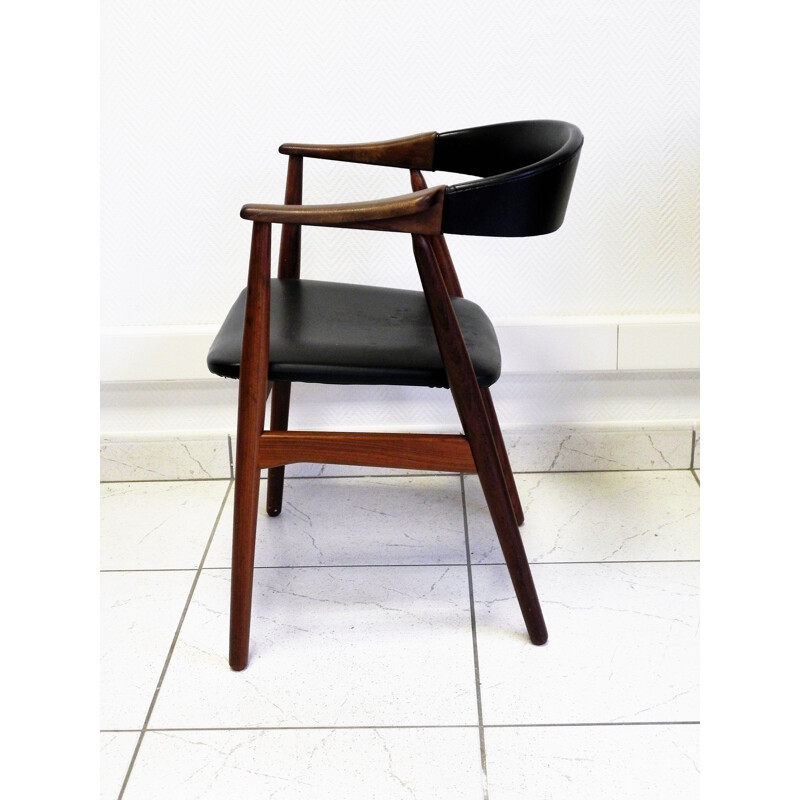 Vintage 213 armchair for Farstrup in teak and black leatherette 1950