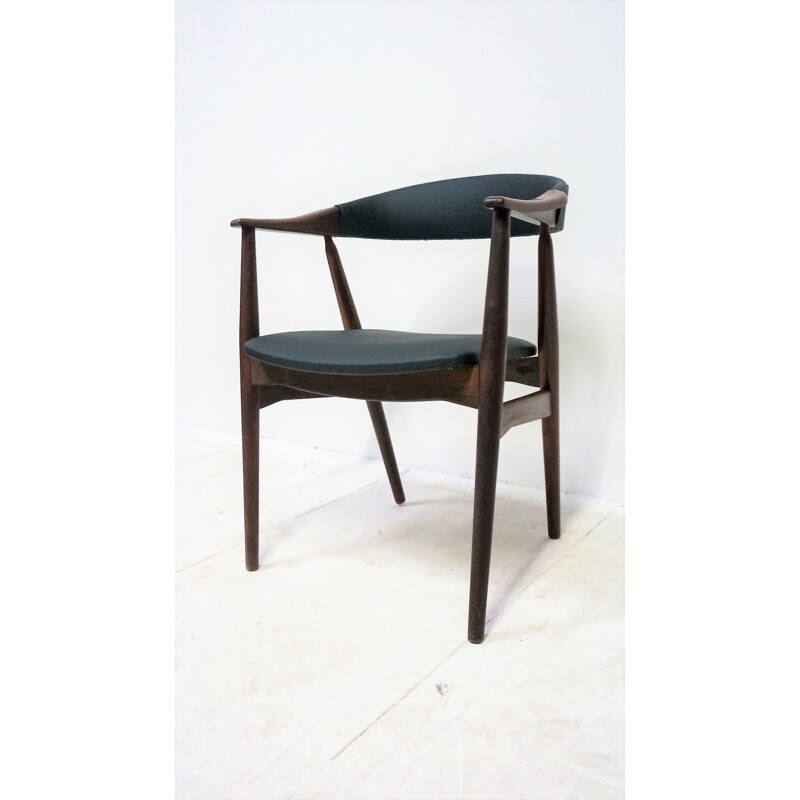 Vintage 213 armchair for Farstrup in teak and black leatherette 1950