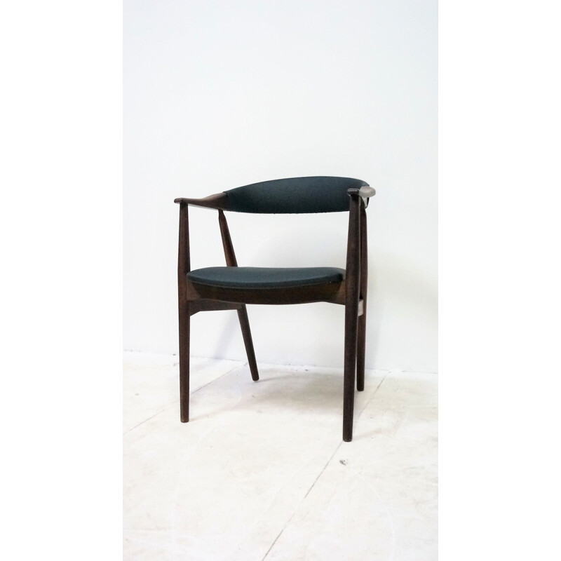 Vintage 213 armchair for Farstrup in teak and black leatherette 1950