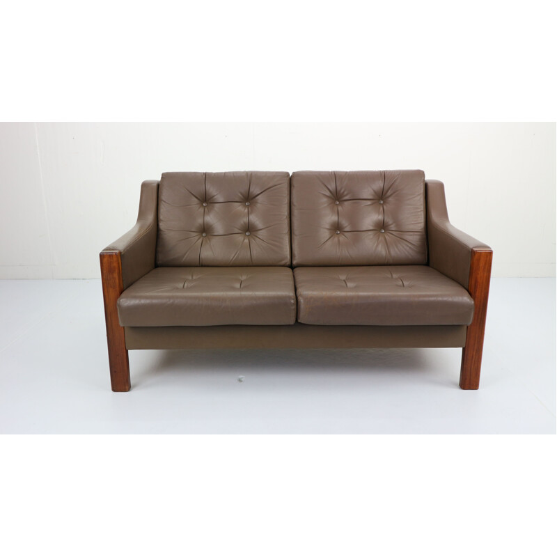 Vintage scandinavian 2 Seater leather sofa and rosewood