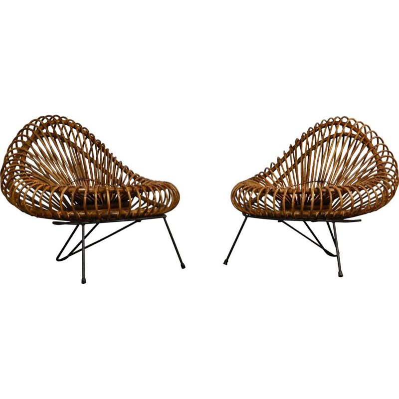 Pair of armchairs in rattan by Jeanine Abraham