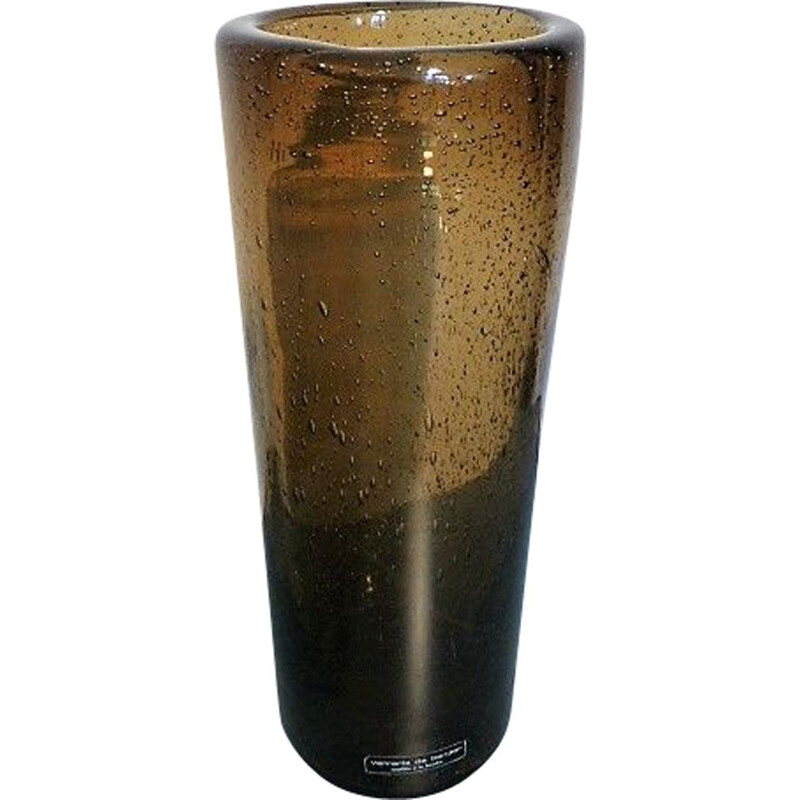 Vase vintage français en verre soufflé marron 1960