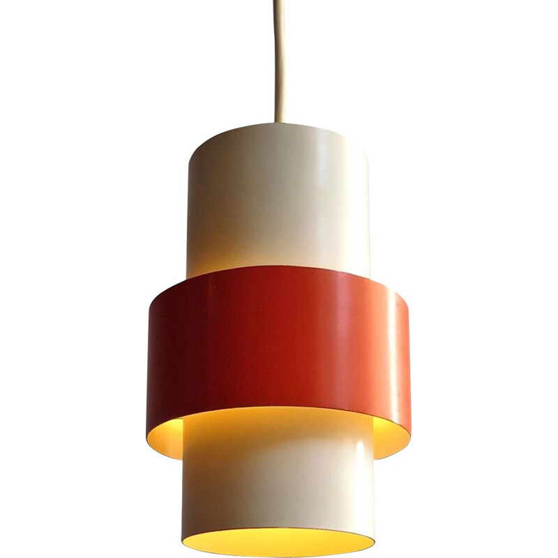 Vintage dutch white lacquered with orange ring pendant lamp