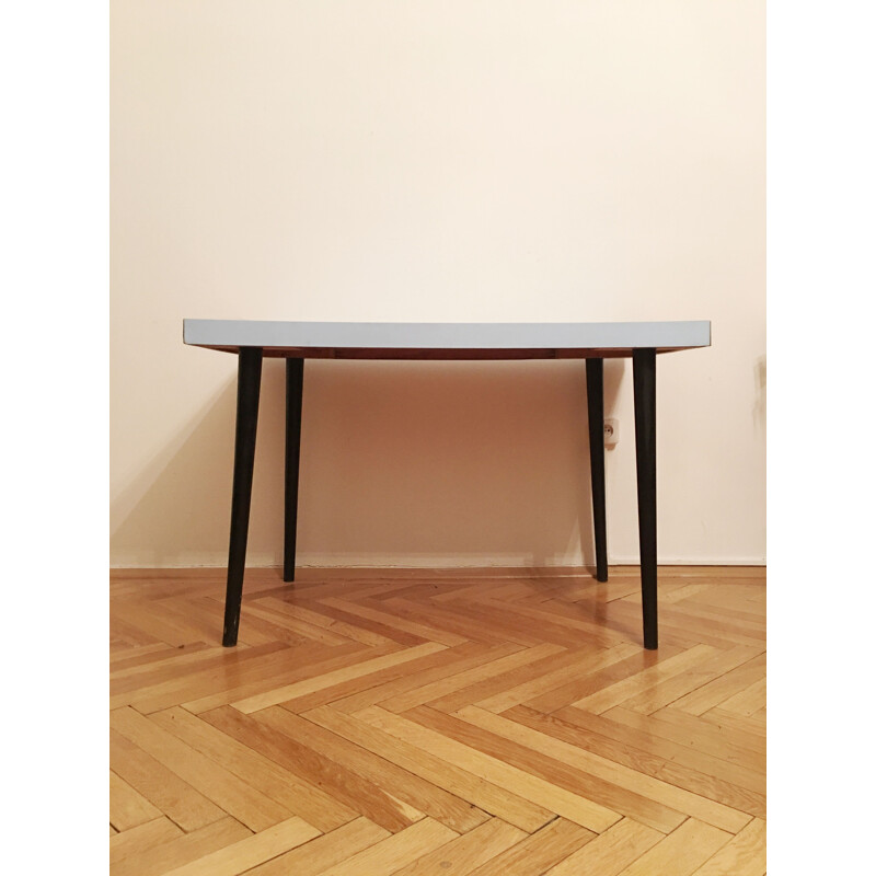 Vintage blue laminate table for Mier Topoľčany, 1960