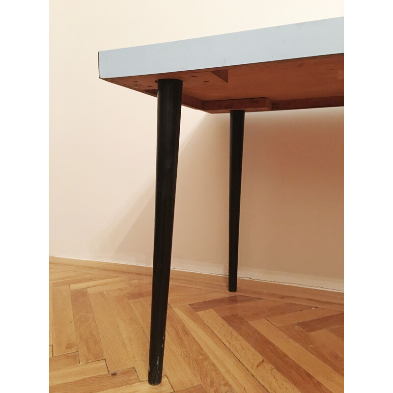 Vintage blue laminate table for Mier Topoľčany, 1960