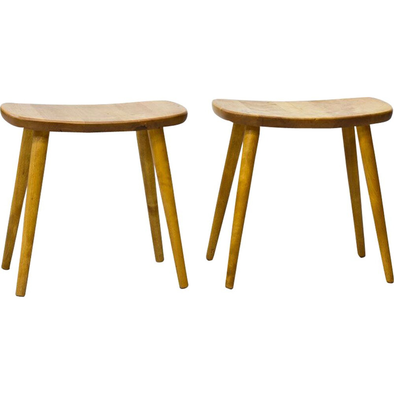 Pair of stools in birchwood by Yngve Ekström