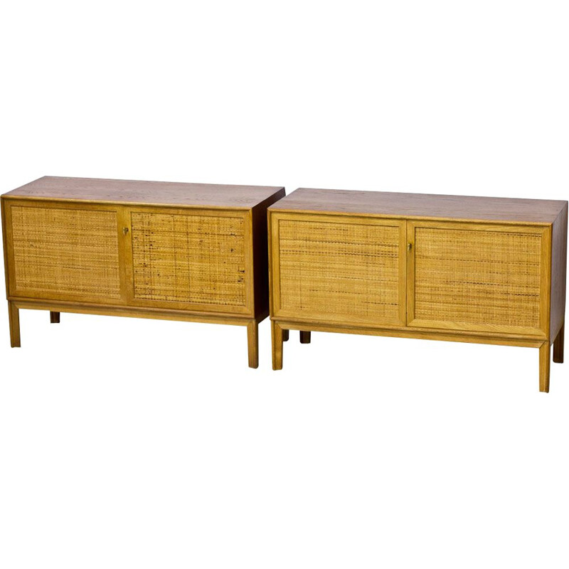 Pair of rattan and oak sideboards by Alf Svensson