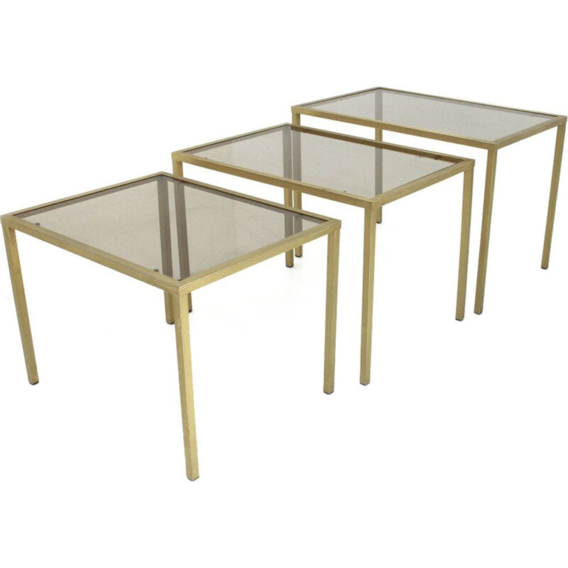 Vintage brass and glass nesting tables, Italy 1970