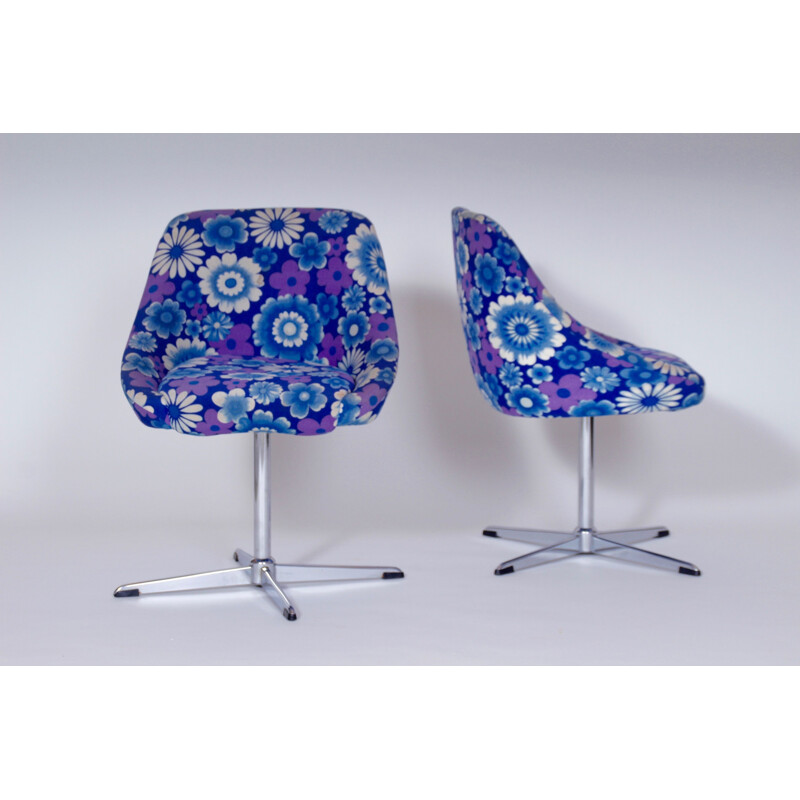 Pair of vintage swivel chairs in chrome and fabric, Czechoslovakia 1970