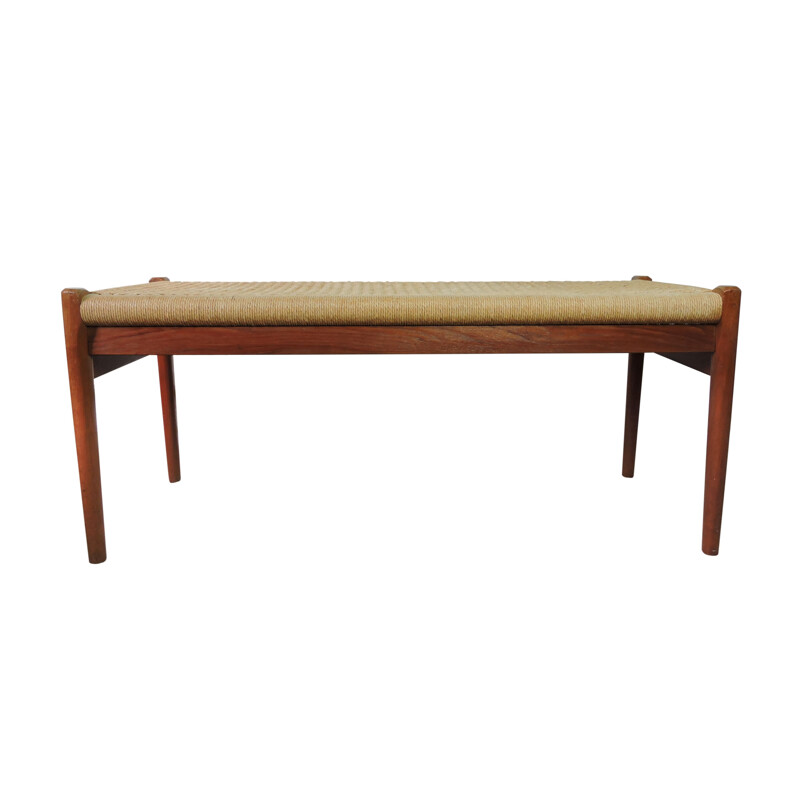 Vintage danish teak bench for J. L. Moller with cord seat 1950