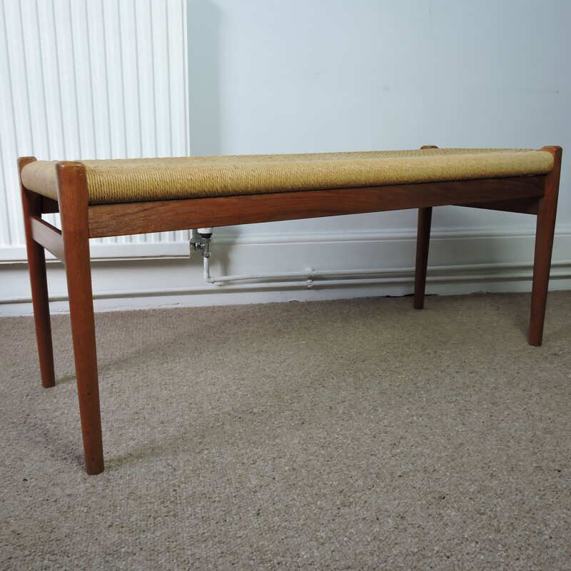 Vintage danish teak bench for J. L. Moller with cord seat 1950