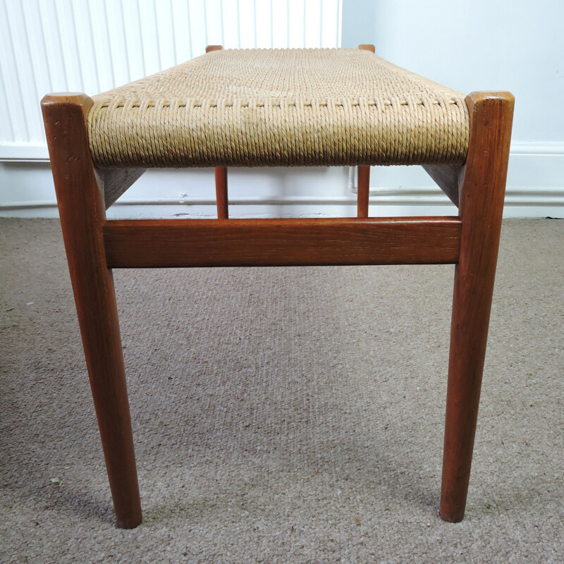 Vintage danish teak bench for J. L. Moller with cord seat 1950