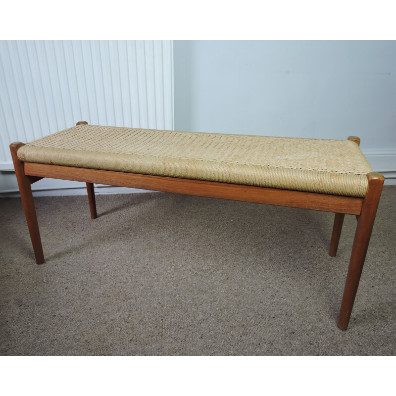 Vintage danish teak bench for J. L. Moller with cord seat 1950