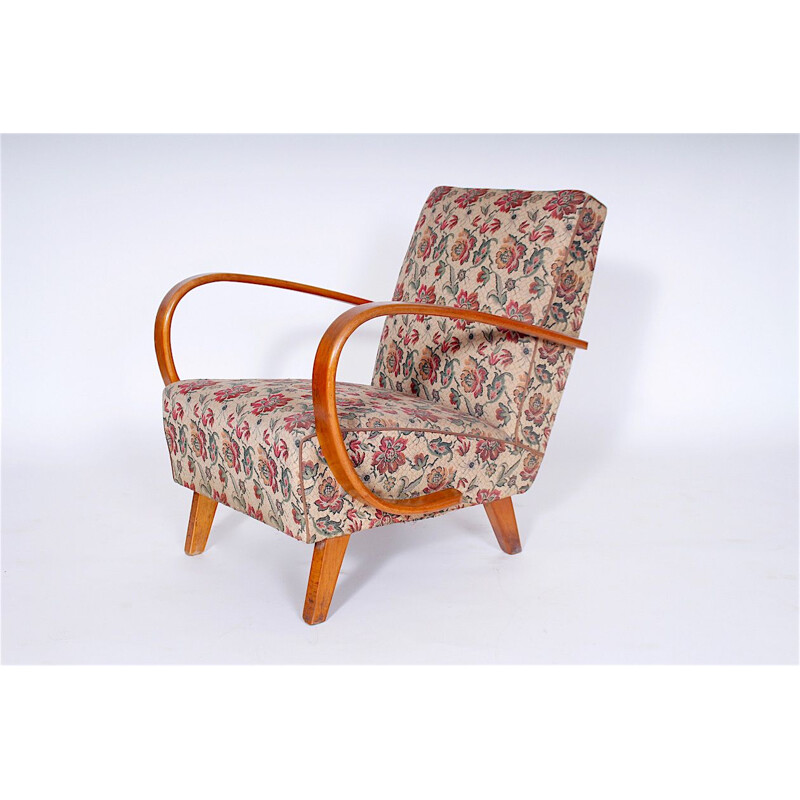 Vintage armchair for UP Závody in fabric and oakwood 1950