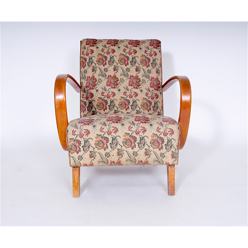Vintage armchair for UP Závody in fabric and oakwood 1950