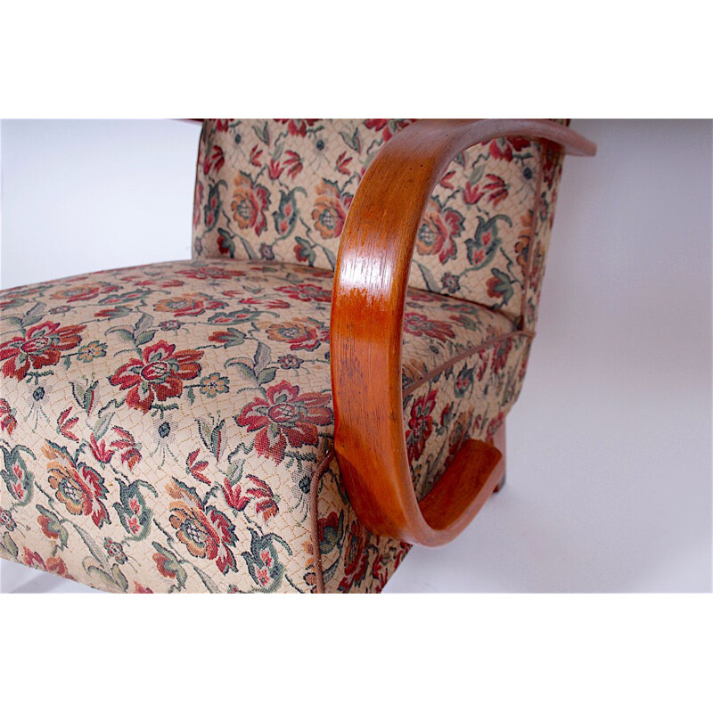 Vintage armchair for UP Závody in fabric and oakwood 1950