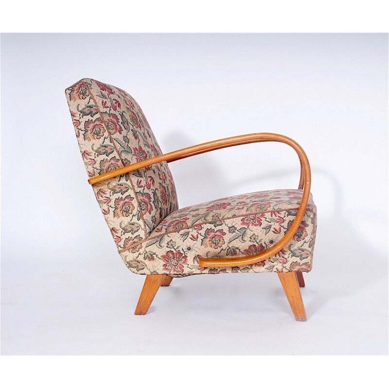 Vintage armchair for UP Závody in fabric and oakwood 1950