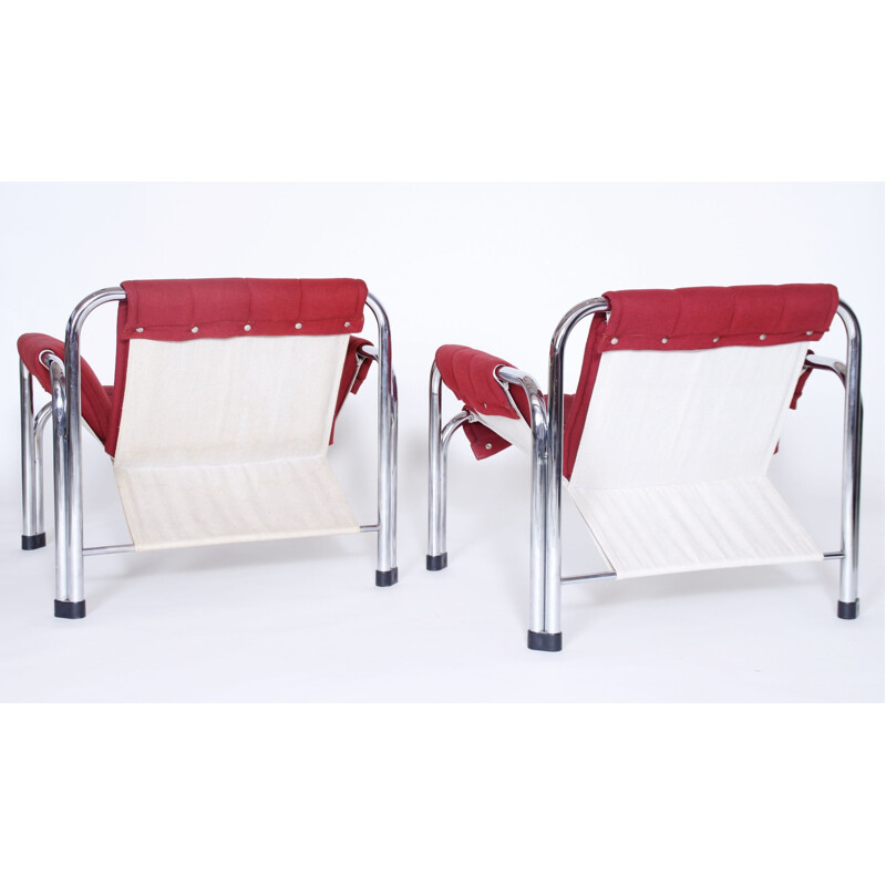 Paire de fauteuils vintage pour Kodreta Myjava en tissu rouge et métal 1980
