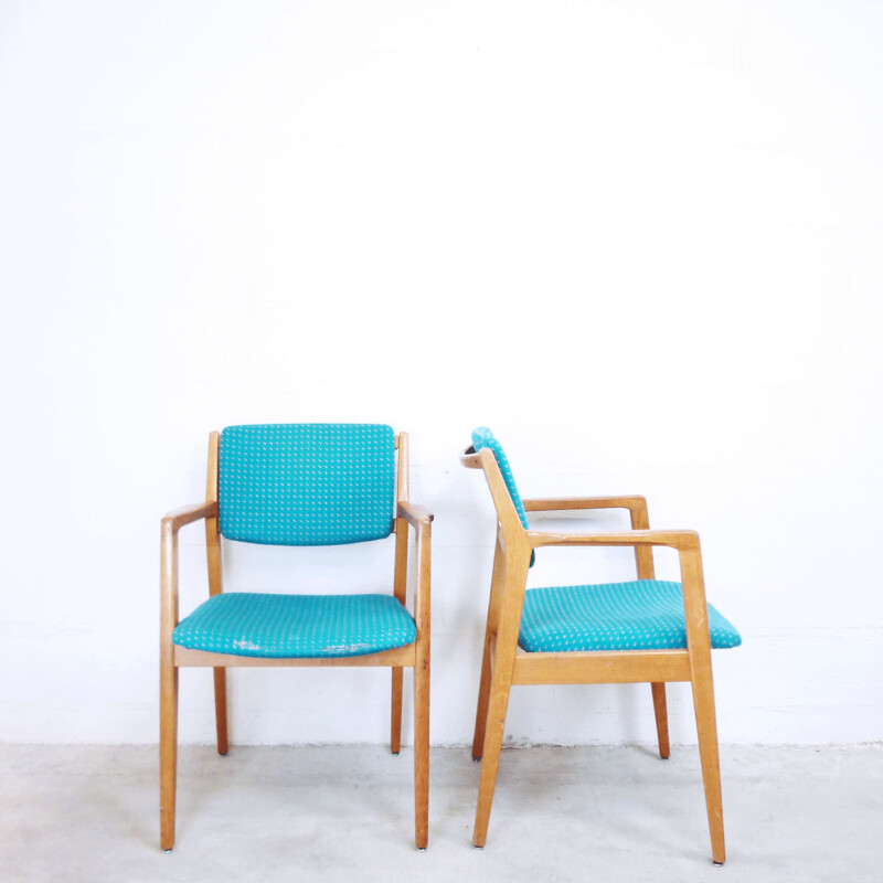 Pair of vintage chairs in blue fabric and wood 1960