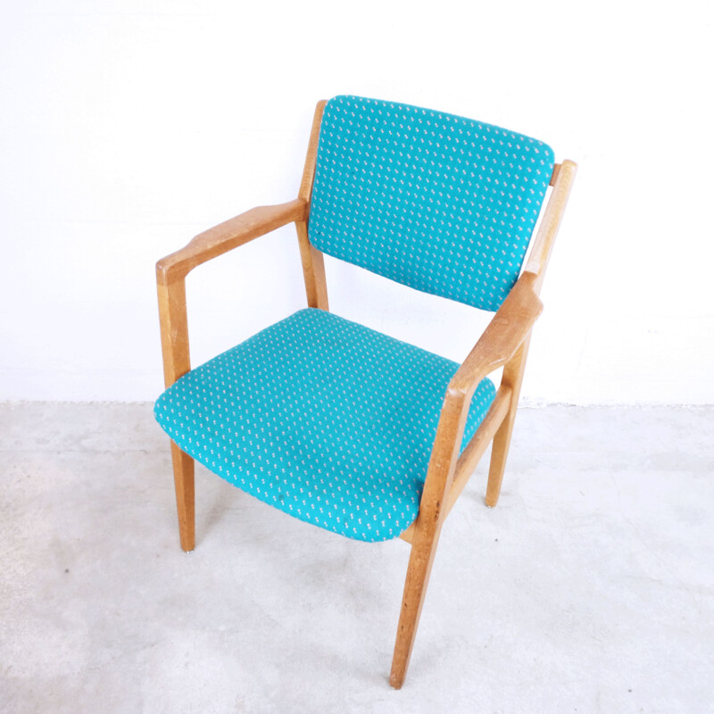 Pair of vintage chairs in blue fabric and wood 1960