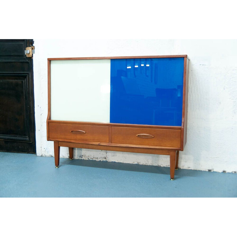 Vintage scandinavian blue and white sideboard in teak 1960