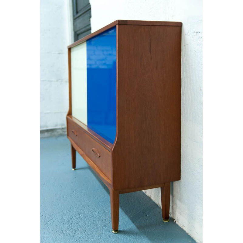 Enfilade vintage scandinave bleu et blanche en teck 1960