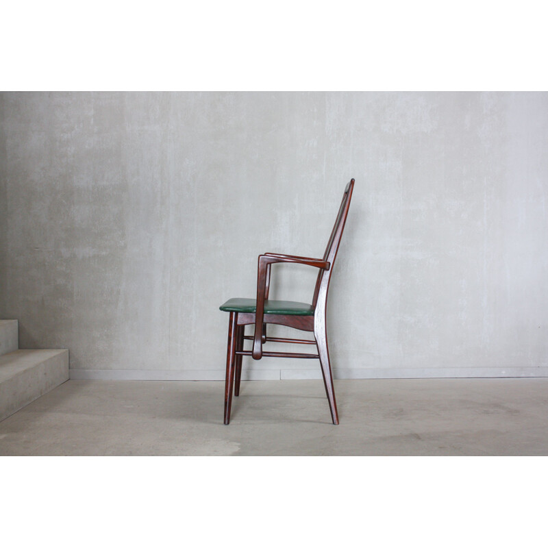 Vintage chair for Koefoeds in green leatherette and rosewood 1960s