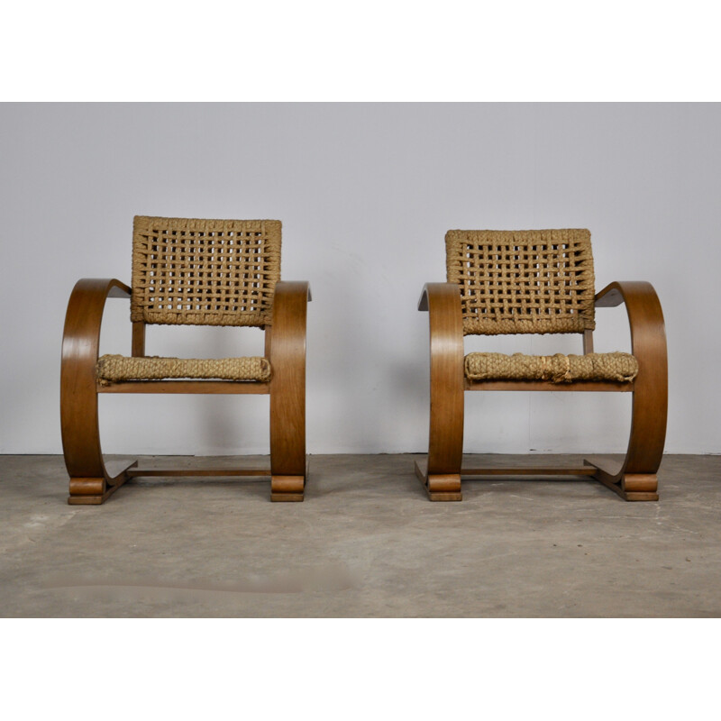 Pair of vintage french chairs by Vibo Vesoul in rope 1940