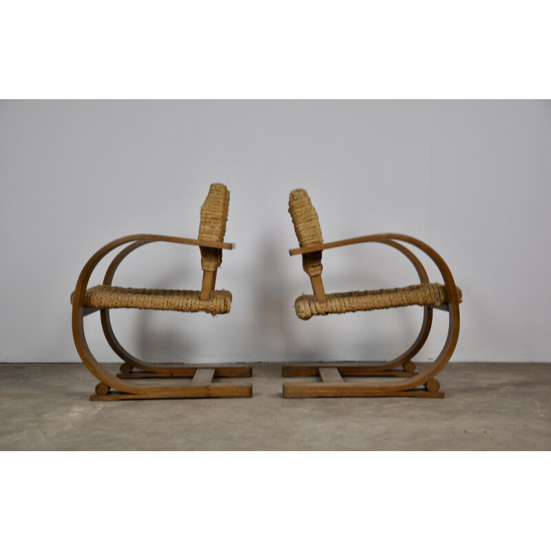 Paire de fauteuils vintage français par Vibo Vesoul en corde 1940