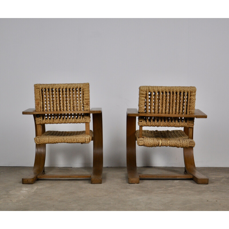Pair of vintage french chairs by Vibo Vesoul in rope 1940