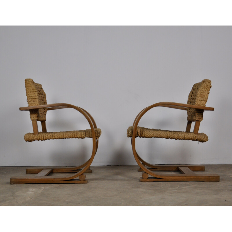 Pair of vintage french chairs by Vibo Vesoul in rope 1940