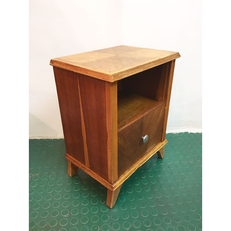 Vintage french bedside table in wood and aluminium 1960