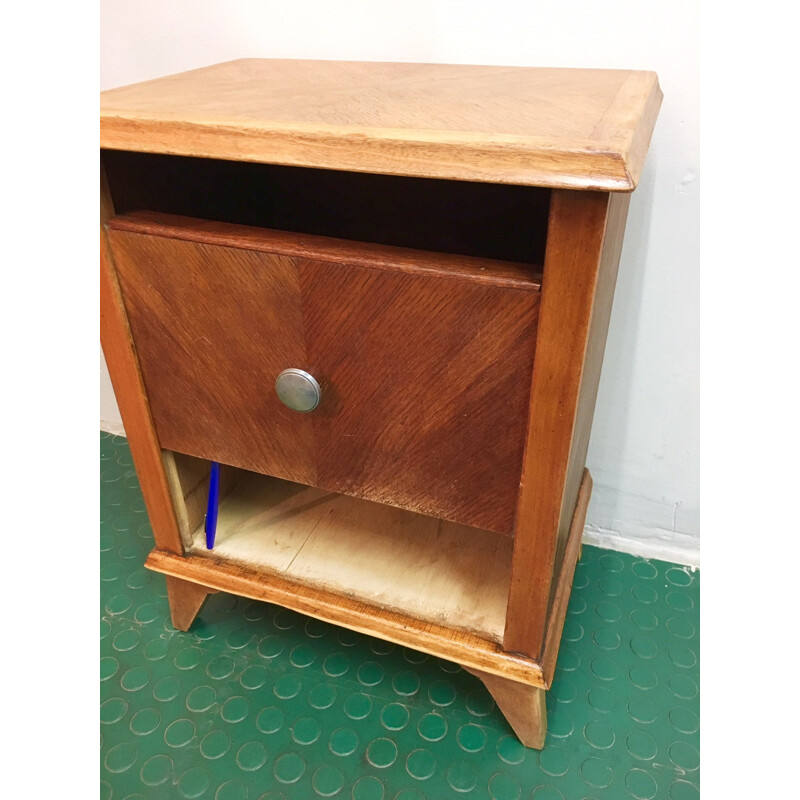 Vintage french bedside table in wood and aluminium 1960